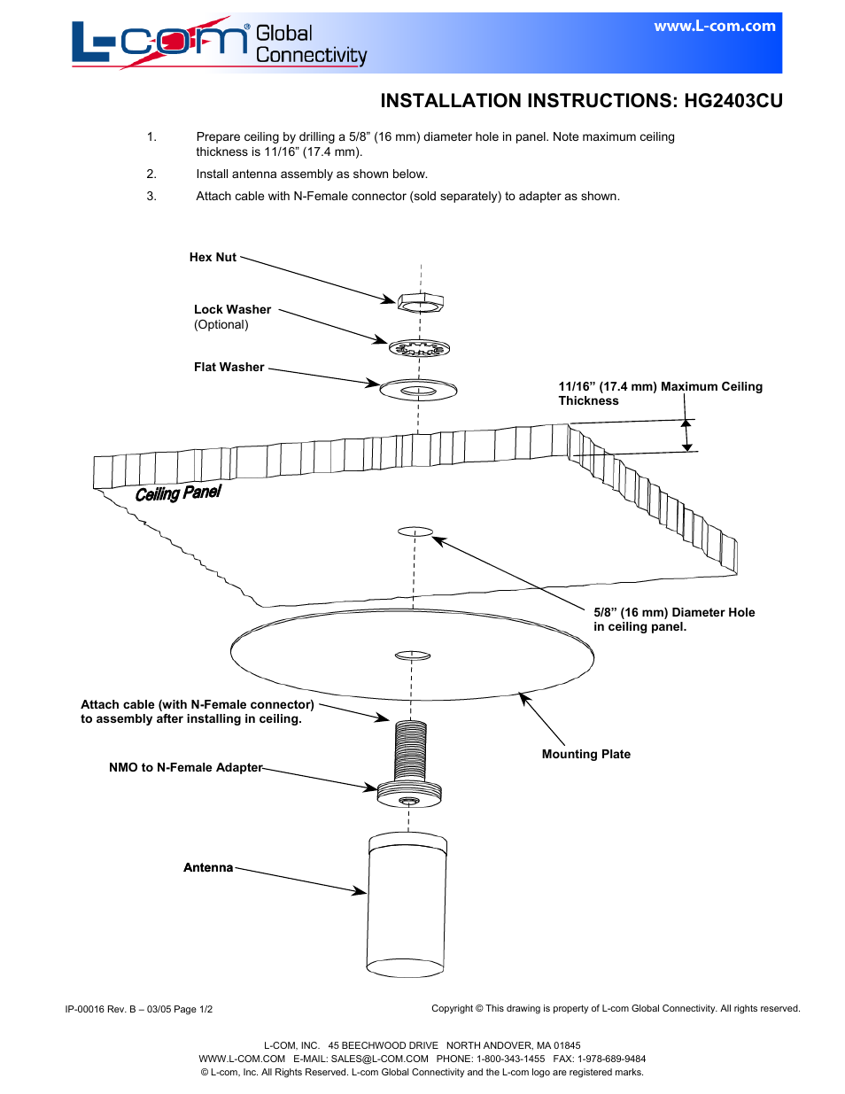 Installation instructions: hg2403cu | L-com HG2403CU User Manual | Page 2 / 2