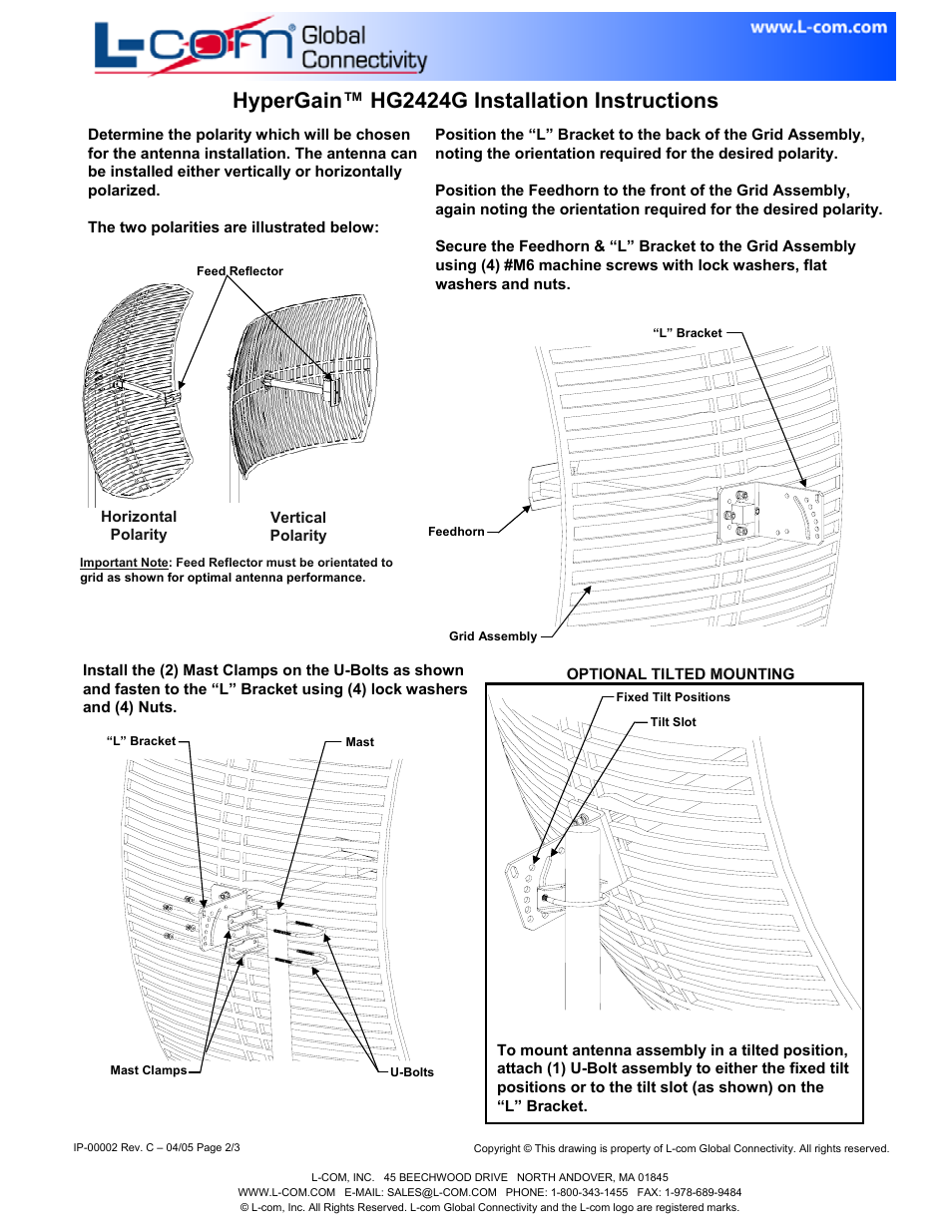 Hypergain™ hg2424g installation instructions | L-com HG2424G User Manual | Page 3 / 3