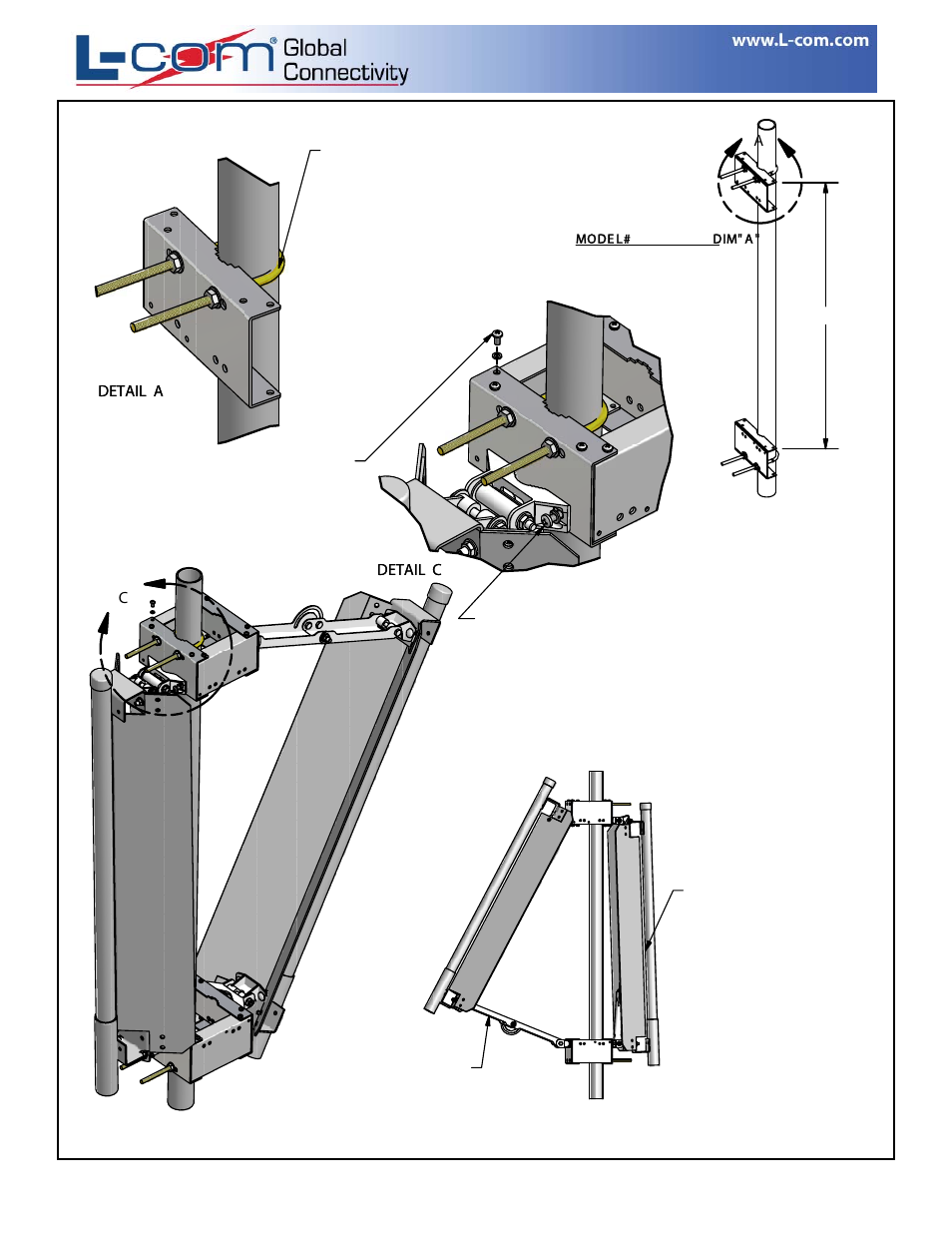 Hk2415-180_install_2, Pole mounting details | L-com HK2415-180 Sectorized Omni Array Pole User Manual | Page 2 / 2