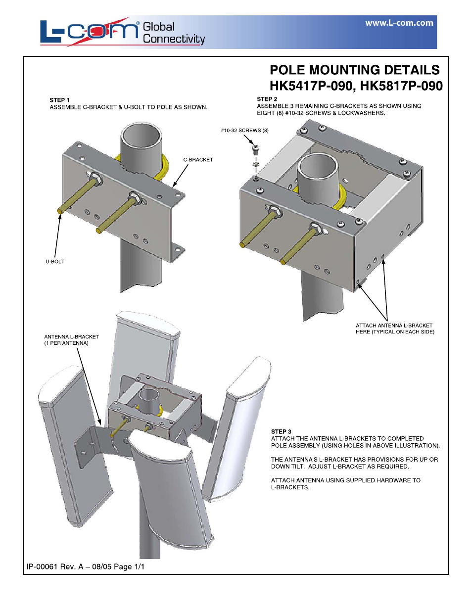 Hk5x17p-090_pole_mounting_2.pdf | L-com HK5417P-090 Sectorized Omni Array Pole User Manual | Page 2 / 2