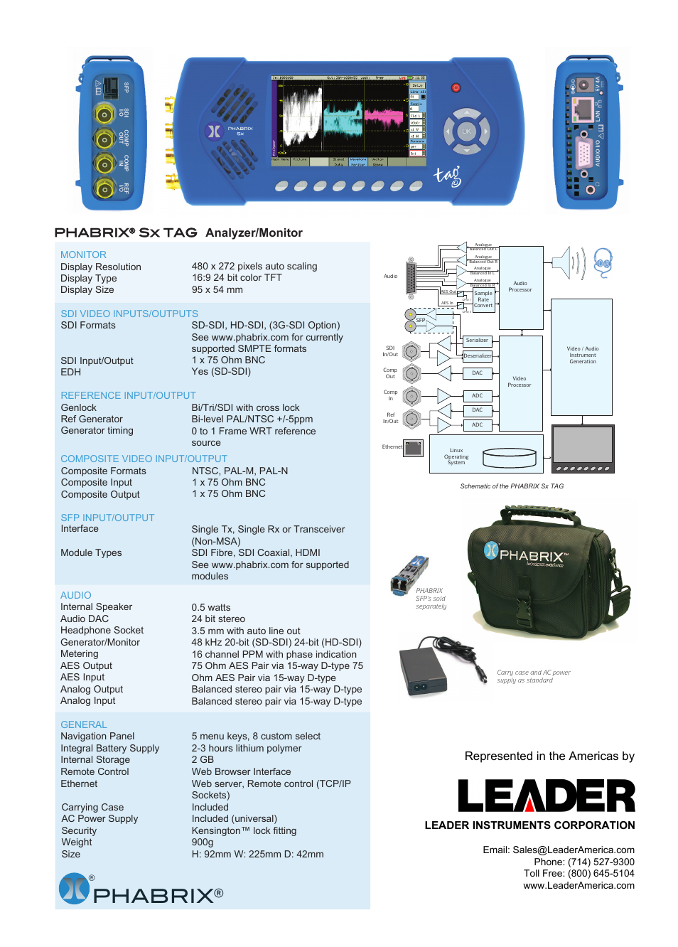 Phabrix, Sx tag, Analyzer/monitor | Represented in the americas by, Leader instruments corporation | LEADER PHABRIX TAG User Manual | Page 2 / 2