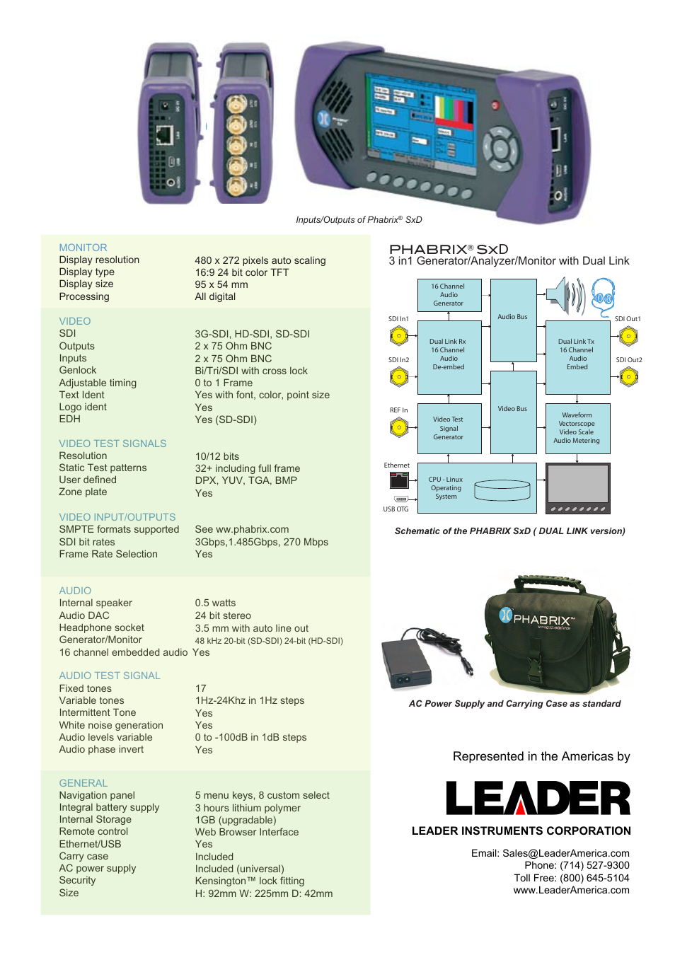 Phabrix® sx, Represented in the americas by | LEADER PHABRIX SxD User Manual | Page 2 / 2