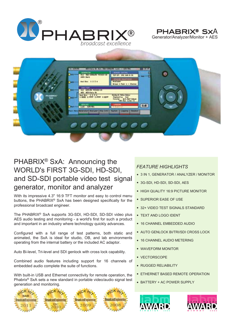 LEADER PHABRIX SxA User Manual | 2 pages