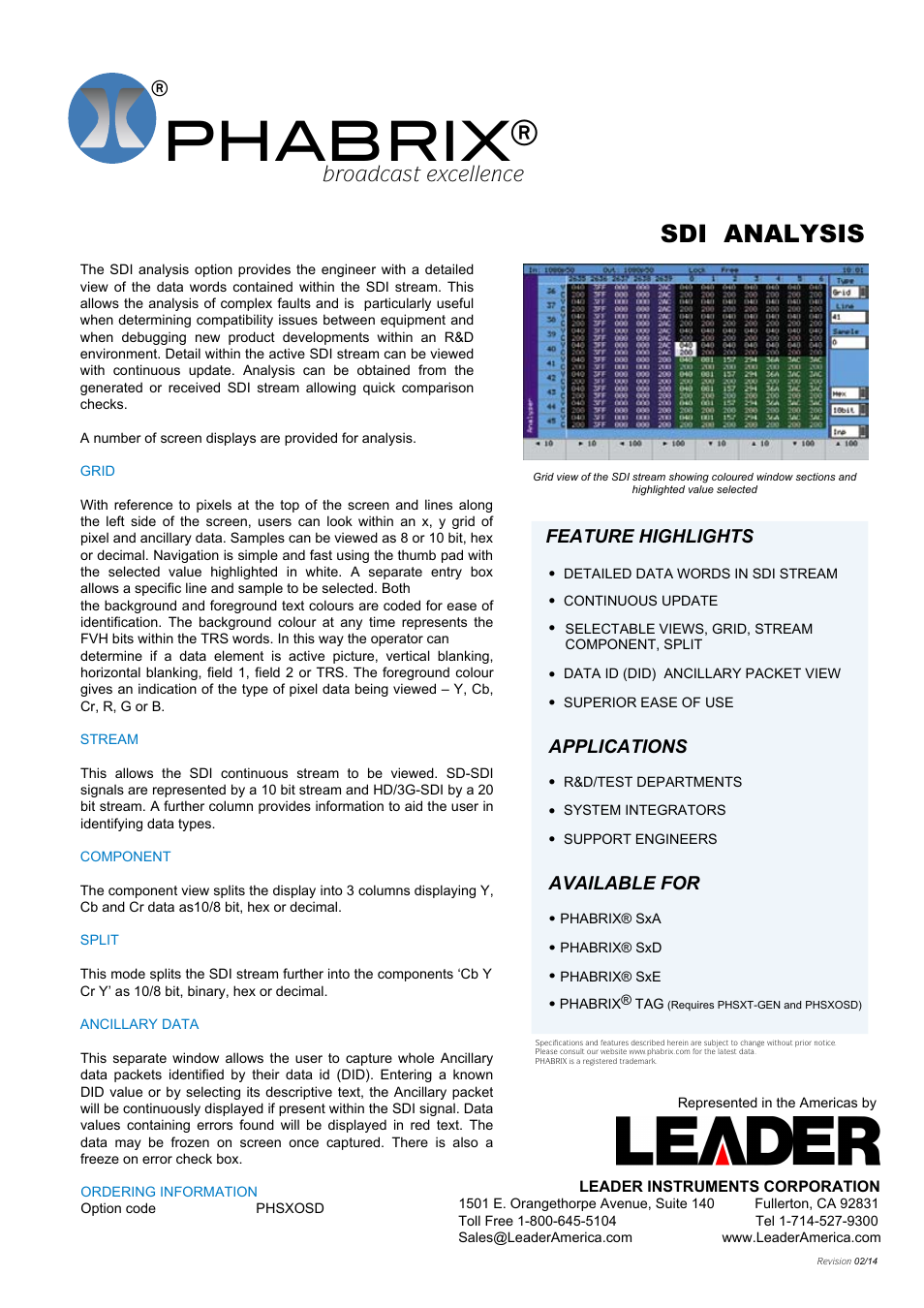 LEADER PHABRIX SDI ANALYSIS User Manual | 1 page