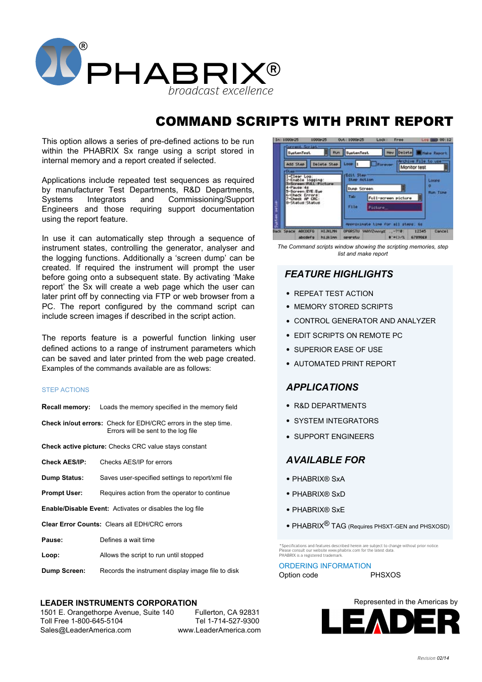 LEADER PHABRIX COMMAND SCRIPTS WITH PRINT REPORT User Manual | 1 page