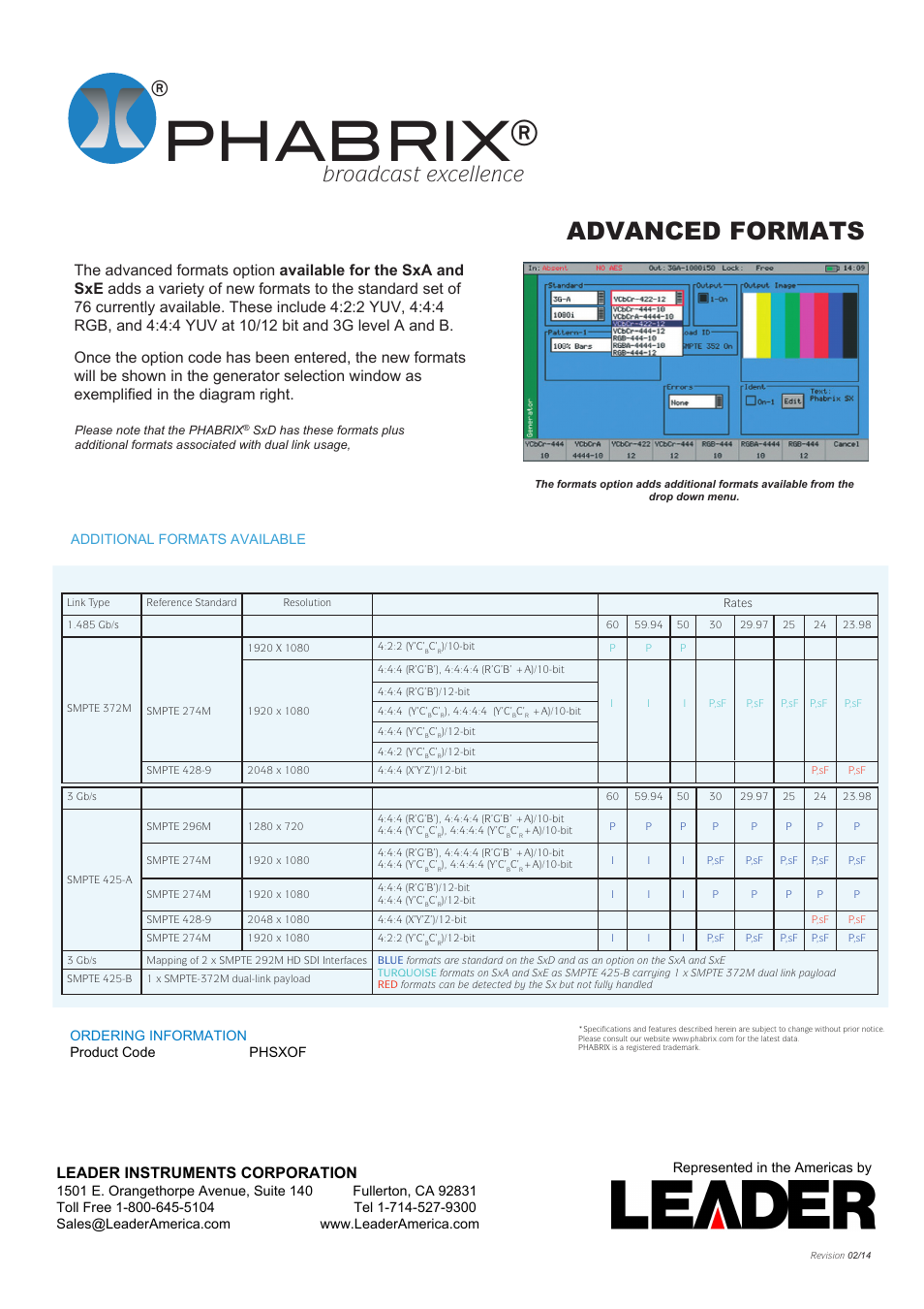 LEADER PHABRIX ADVANCED FORMATS User Manual | 1 page