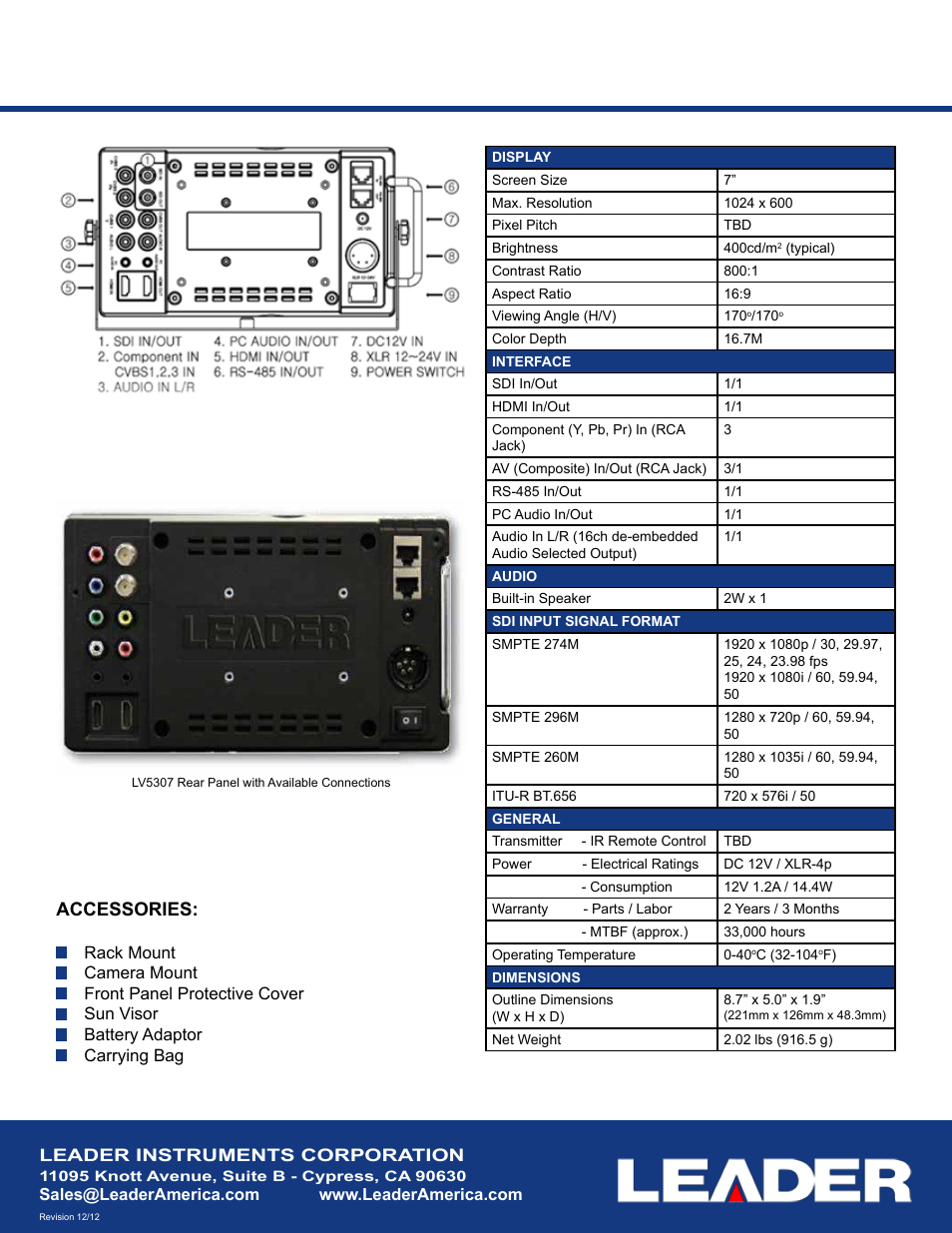 Accessories | LEADER LV5307 User Manual | Page 2 / 2