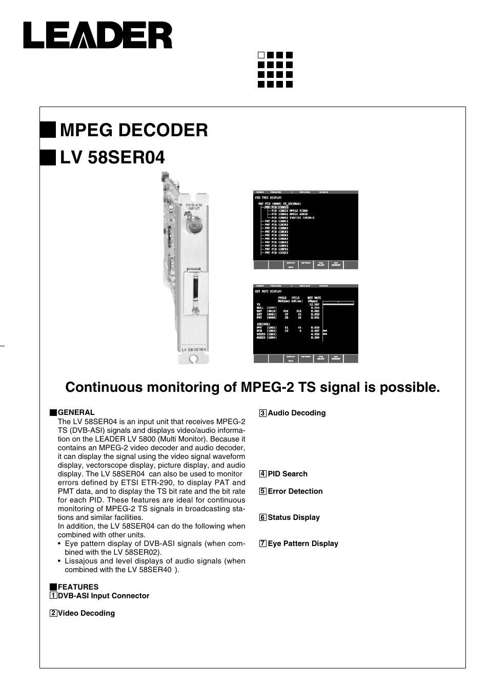 LEADER LV 58SER04 User Manual | 2 pages