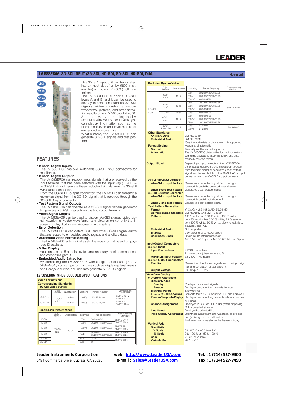 LEADER LV 58SER06 User Manual | 2 pages