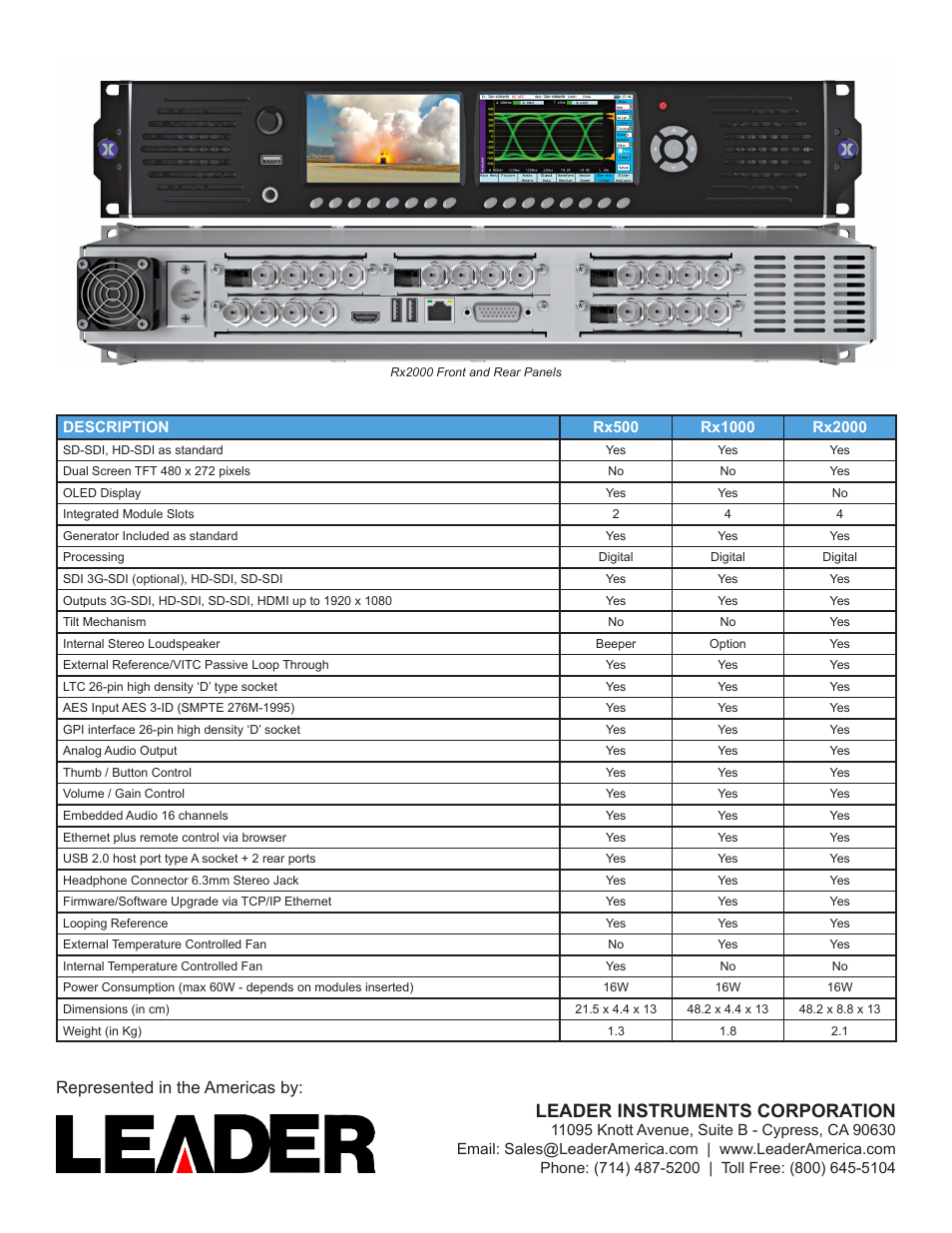 Leader instruments corporation, Represented in the americas by | LEADER PHABRIX RX2000 User Manual | Page 2 / 2