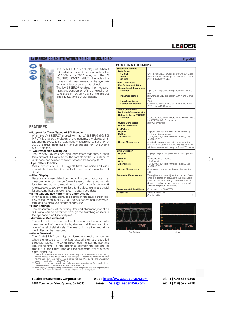 Features | LEADER LV7800 User Manual | Page 11 / 15