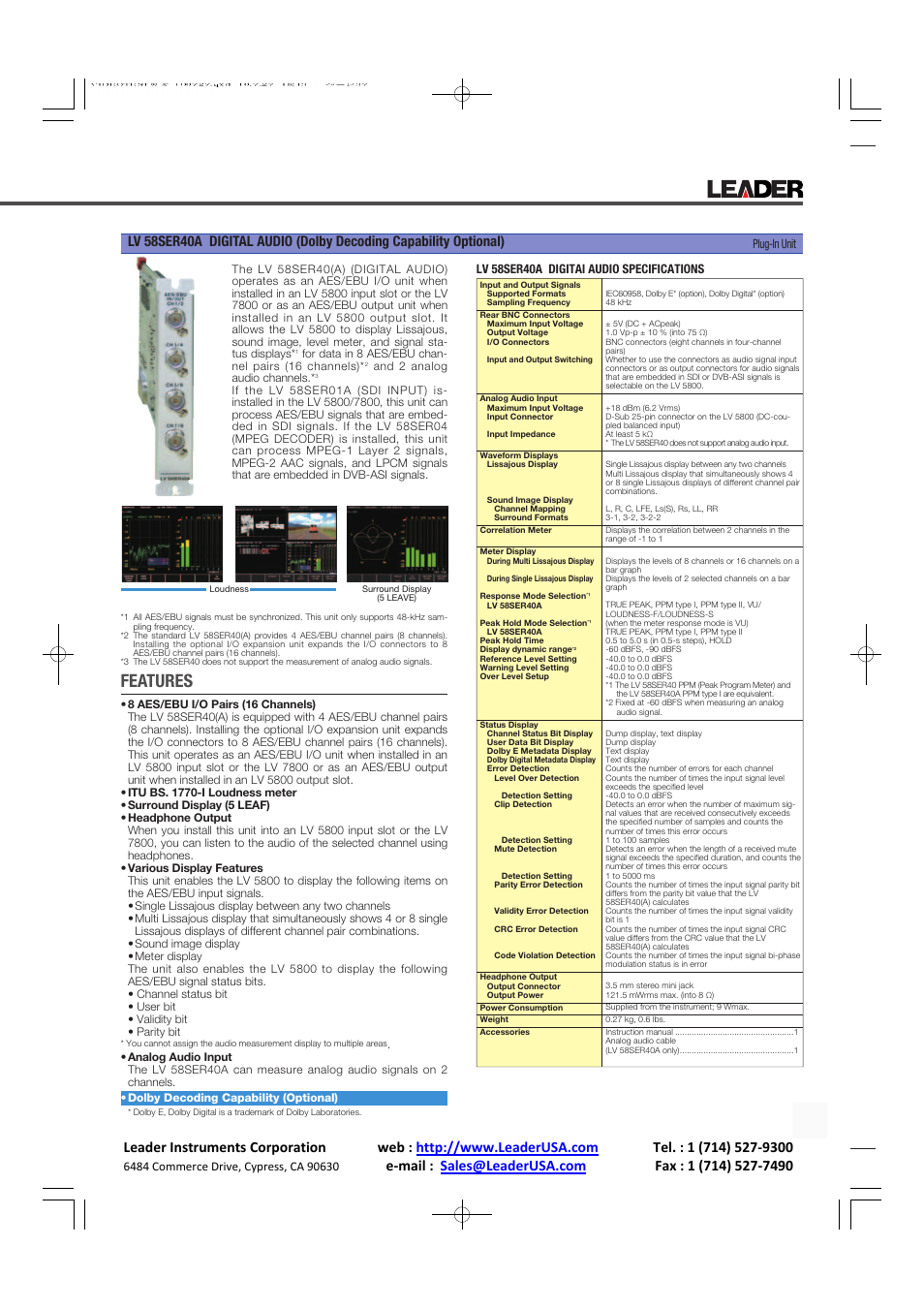 Features | LEADER LV7800 User Manual | Page 13 / 15