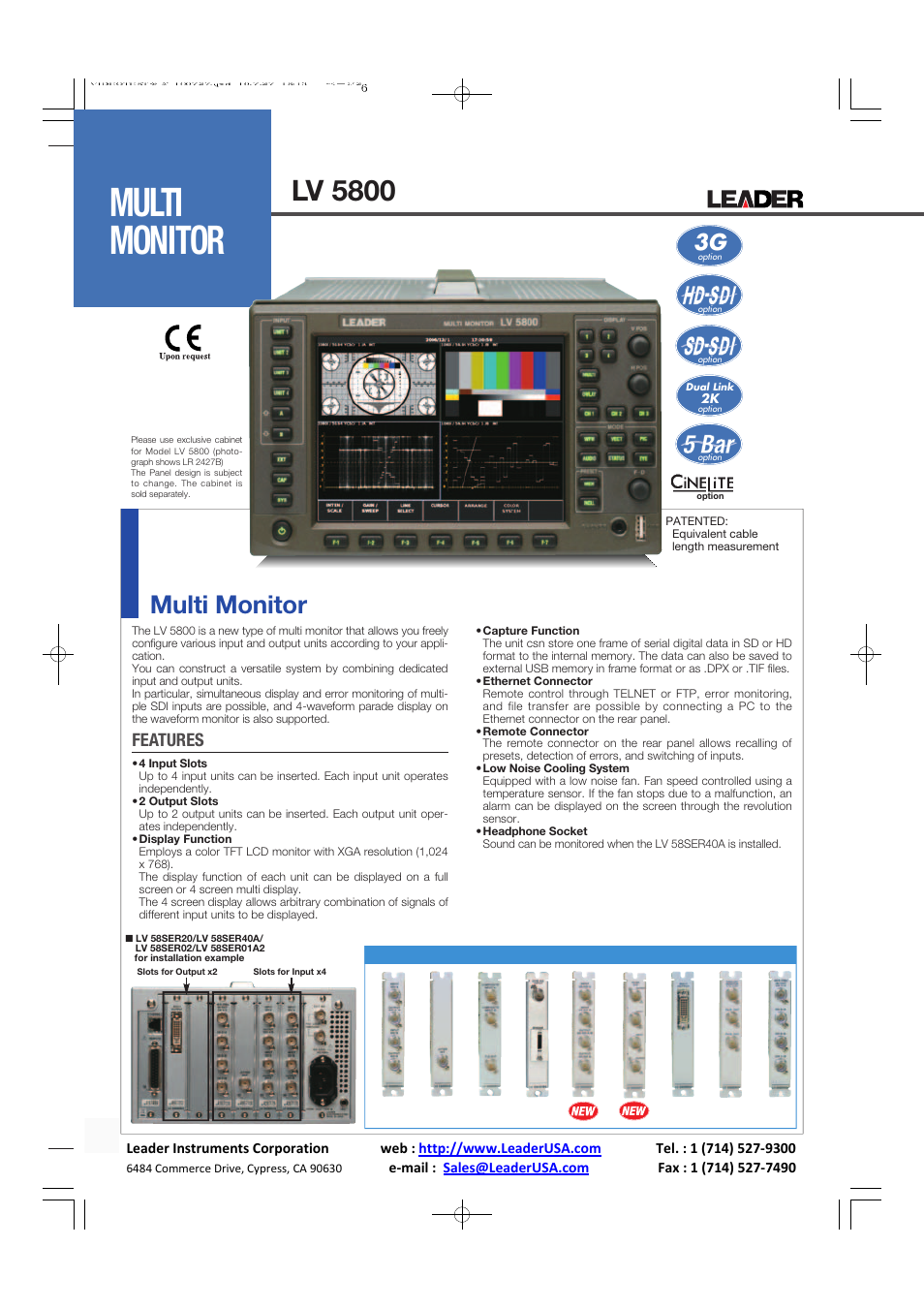 Multi monitor, Lv 5800, Features | LEADER LV7800 User Manual | Page 14 / 15