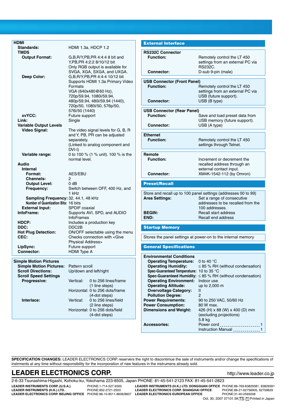 Leader electronics corp | LEADER LT450 User Manual | Page 6 / 6