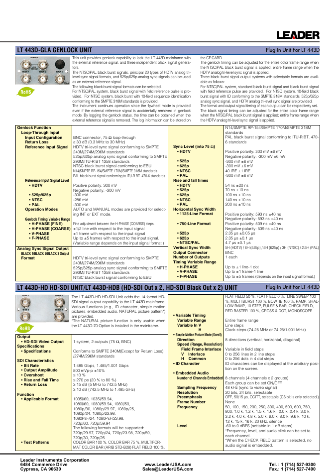 Lt 443d-gla genlock unit | LEADER LT443D User Manual | Page 2 / 4