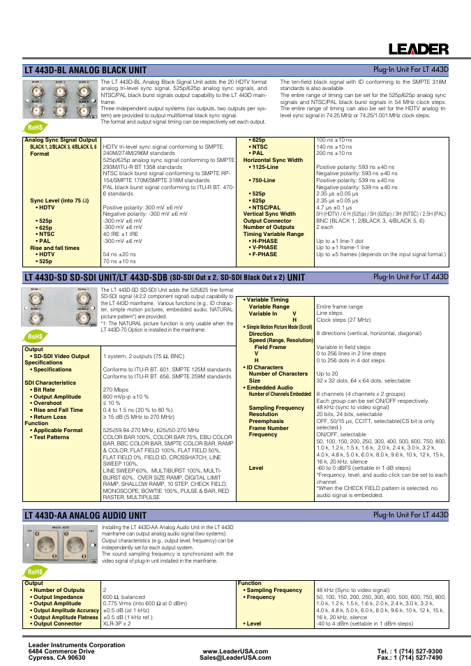 Unit lt 443d-aa analog audio unit | LEADER LT443D User Manual | Page 3 / 4