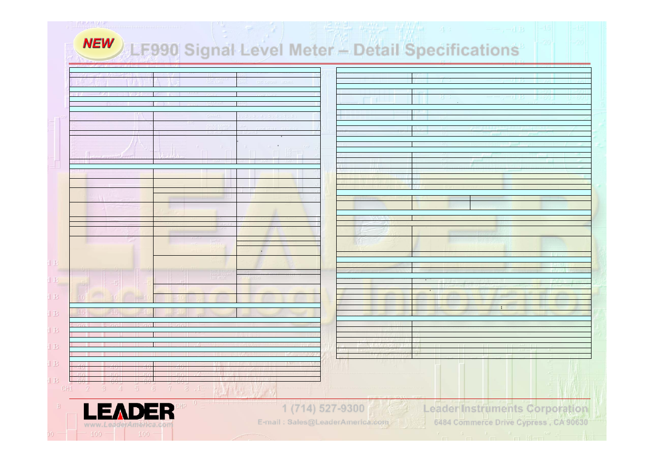 Slide number 3, Lf990 signal level meter – detail specifications, Leader instruments corporation | LEADER LF990 User Manual | Page 3 / 3