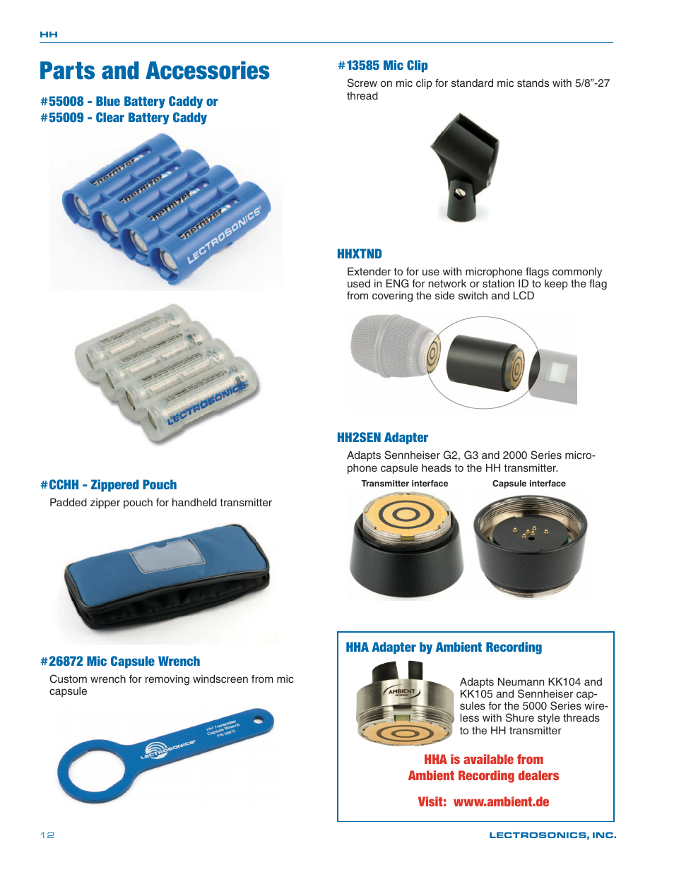 Parts and accessories | Lectrosonics HH User Manual | Page 12 / 16