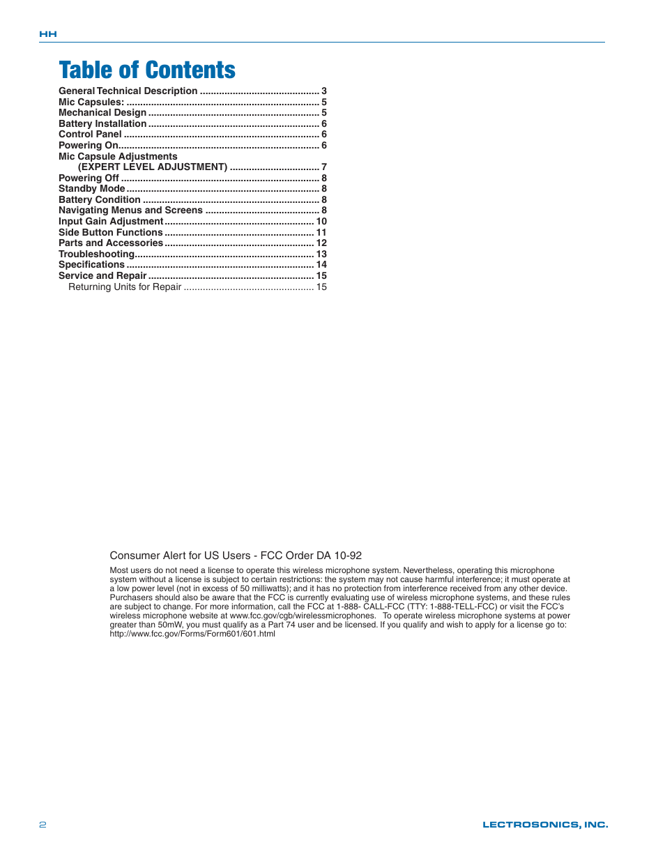 Lectrosonics HH User Manual | Page 2 / 16