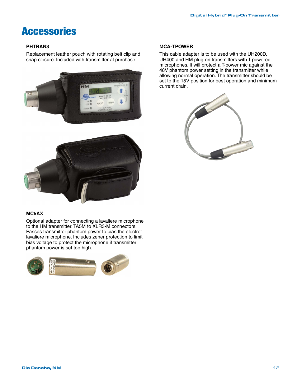 Accessories | Lectrosonics HM User Manual | Page 13 / 20