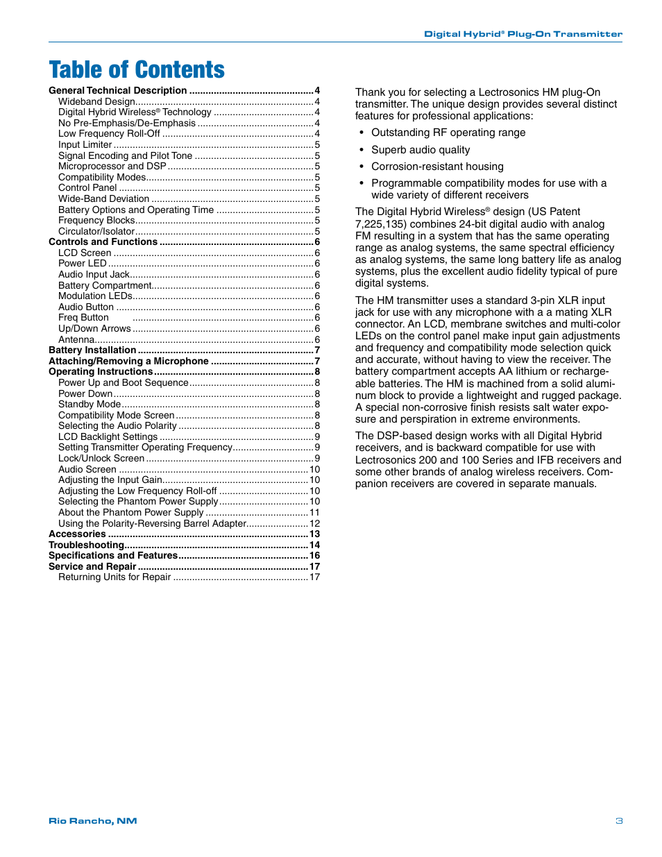 Lectrosonics HM User Manual | Page 3 / 20