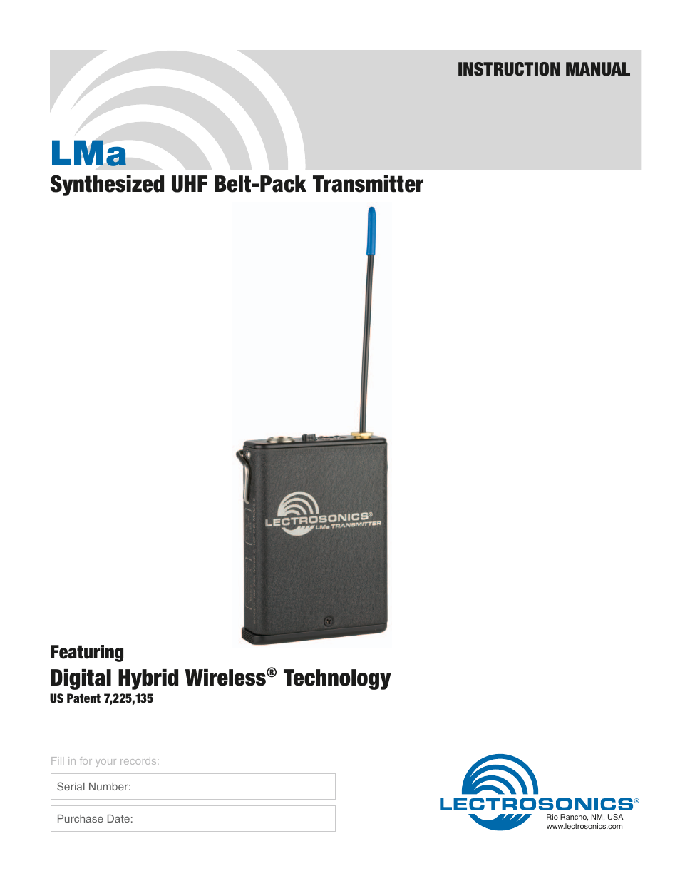 Lectrosonics LMa User Manual | 20 pages