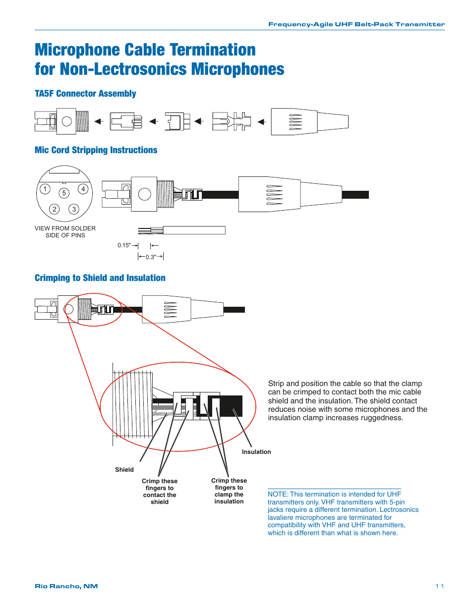 Microphone cable termination, For non-lectrosonics microphones, Crimping to shield and insulation | Lectrosonics LMa User Manual | Page 11 / 20