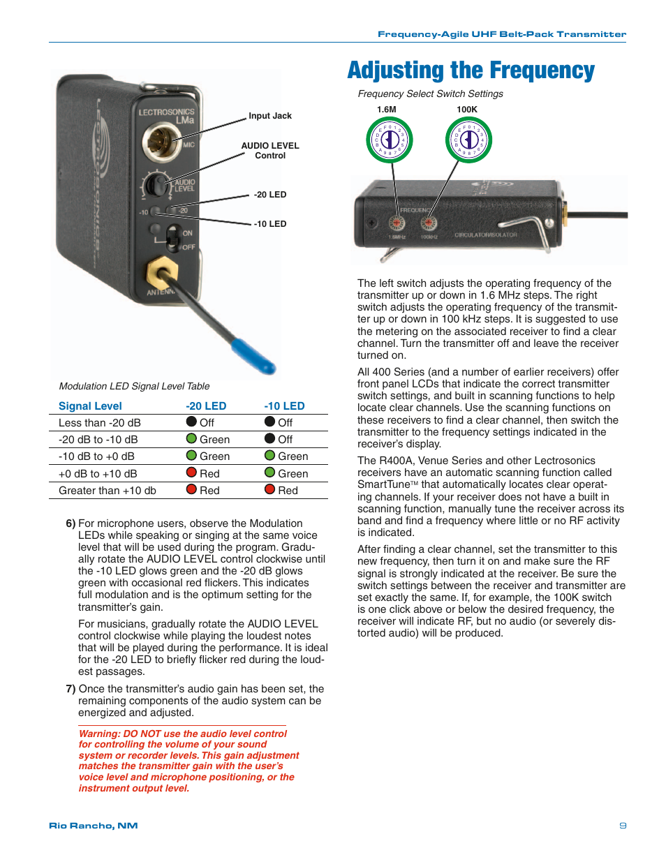 Adjusting the frequency | Lectrosonics LMa User Manual | Page 9 / 20