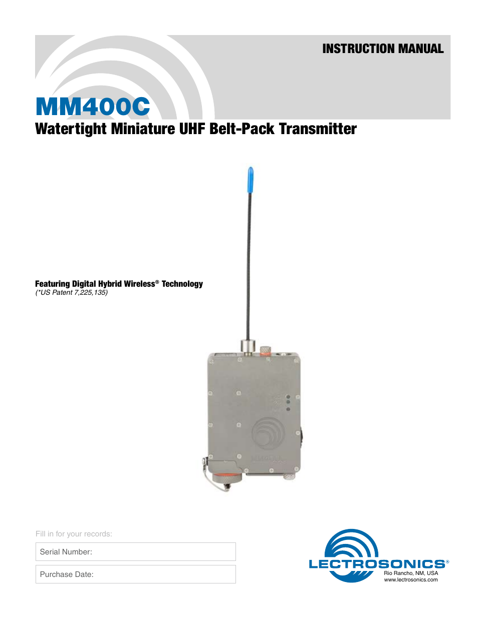 Lectrosonics MM400c User Manual | 20 pages