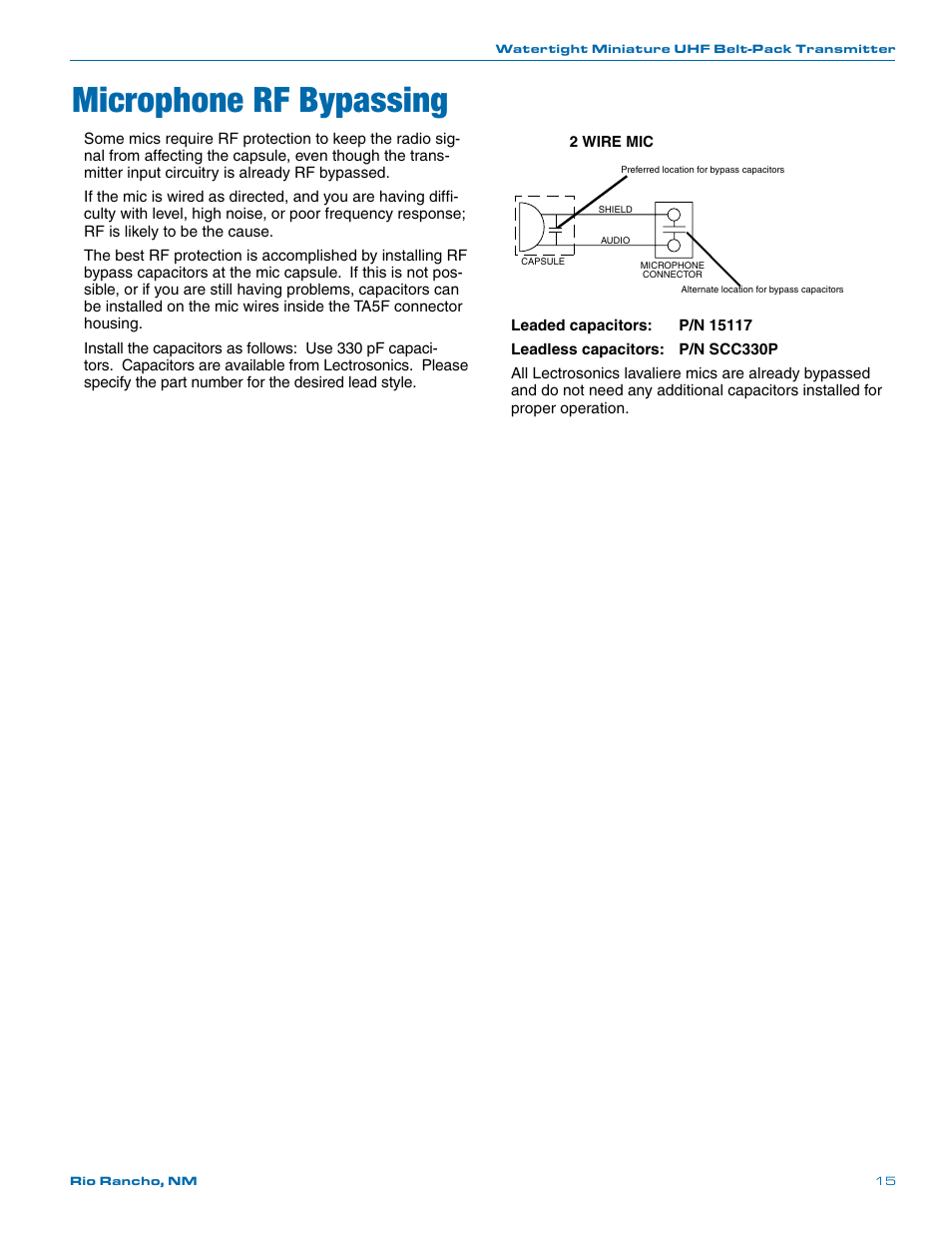 Microphone rf bypassing | Lectrosonics MM400c User Manual | Page 15 / 20