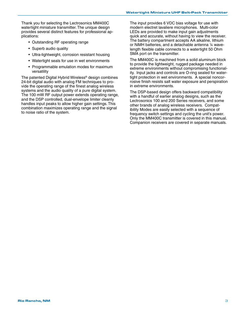Lectrosonics MM400c User Manual | Page 3 / 20