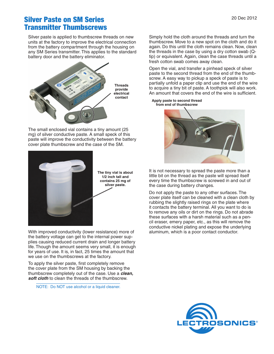 Lectrosonics SM Silver Paste User Manual | 1 page