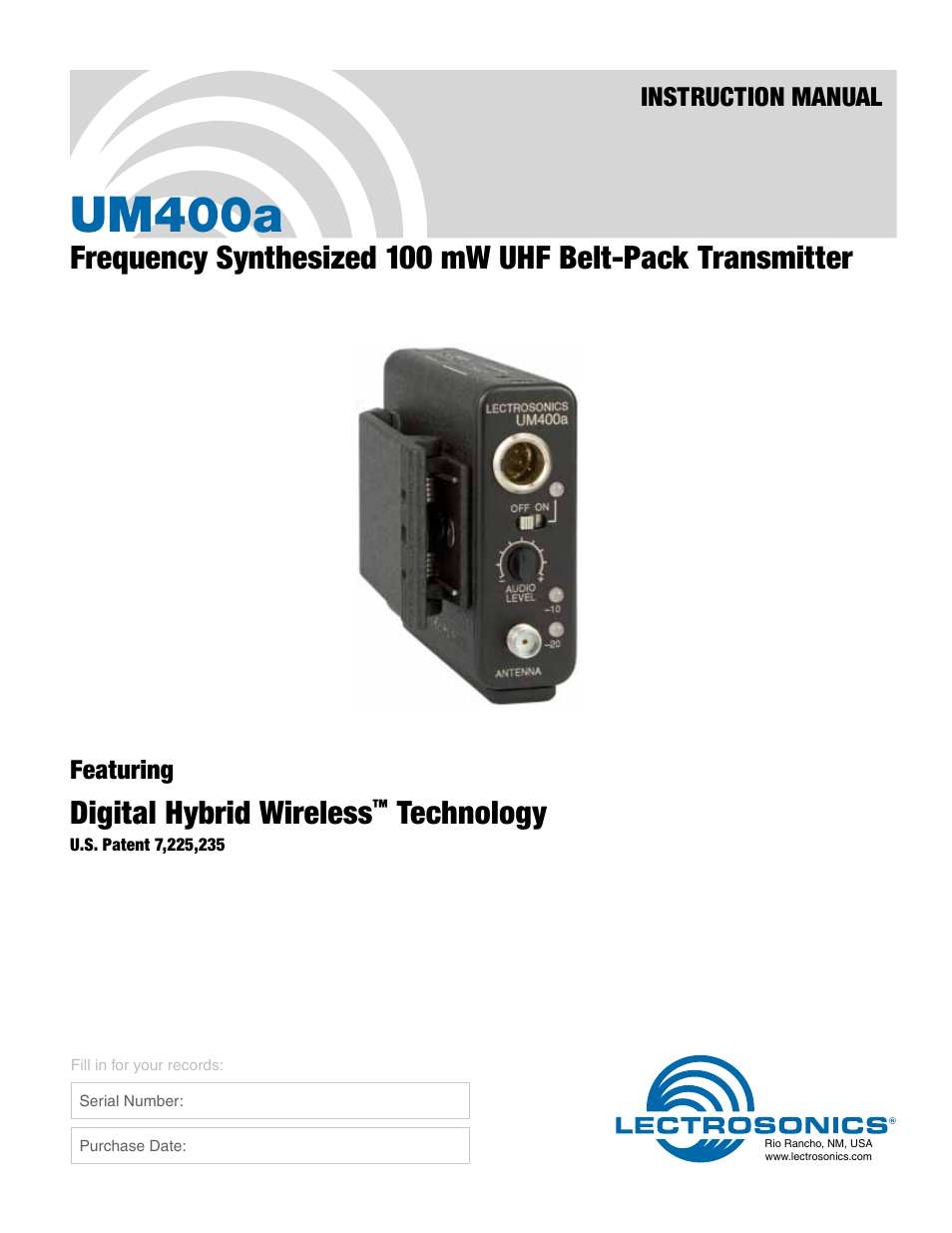 Lectrosonics UM400a User Manual | 20 pages