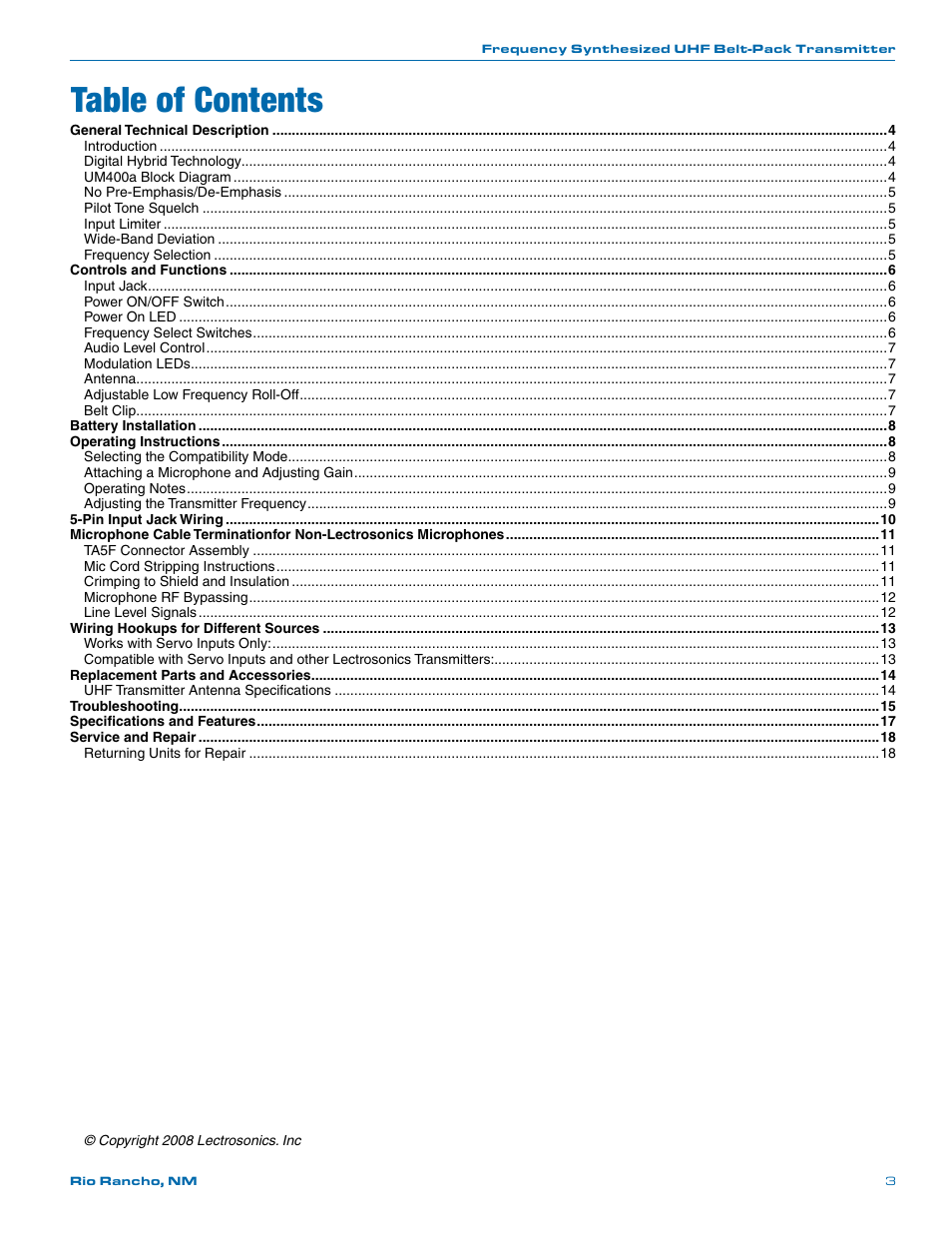 Lectrosonics UM400a User Manual | Page 3 / 20
