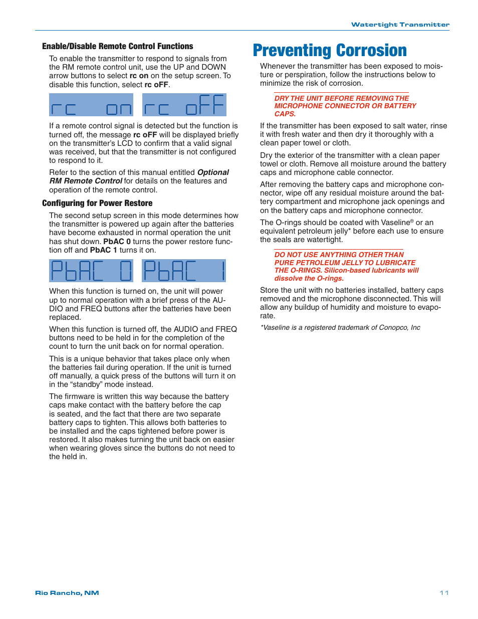 Preventing corrosion | Lectrosonics WM - Manual User Manual | Page 11 / 24