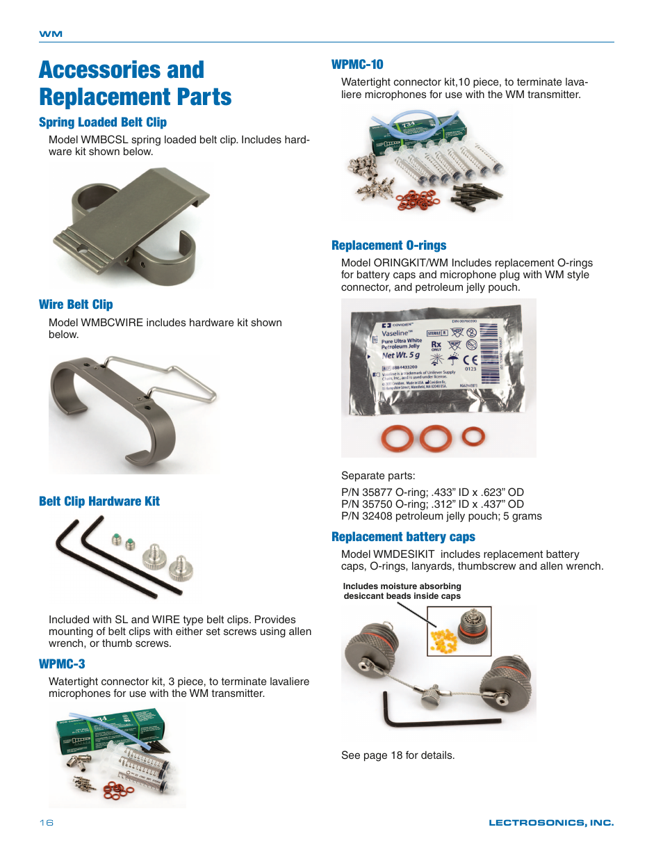 Accessories and replacement parts | Lectrosonics WM - Manual User Manual | Page 16 / 24