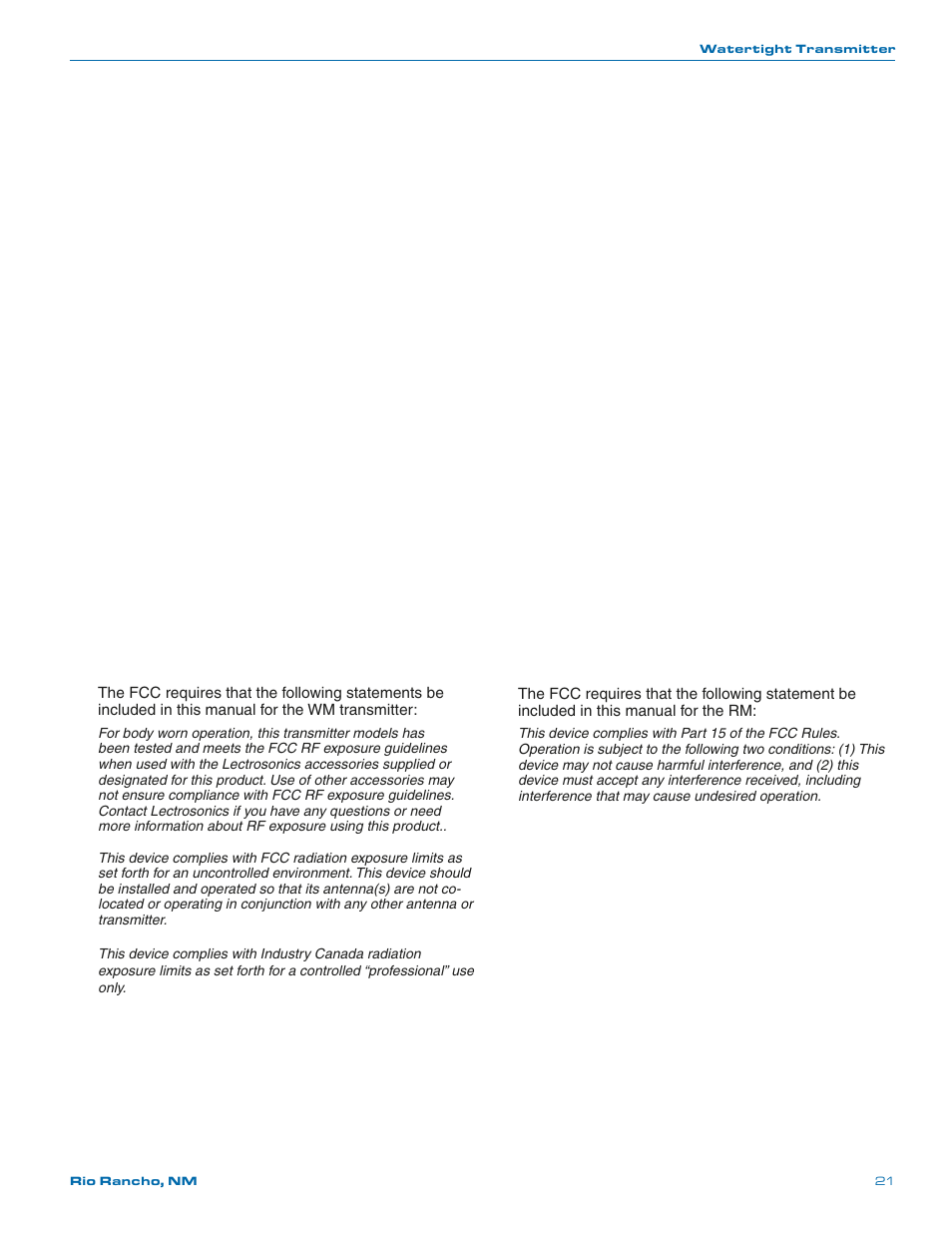 Lectrosonics WM - Manual User Manual | Page 21 / 24