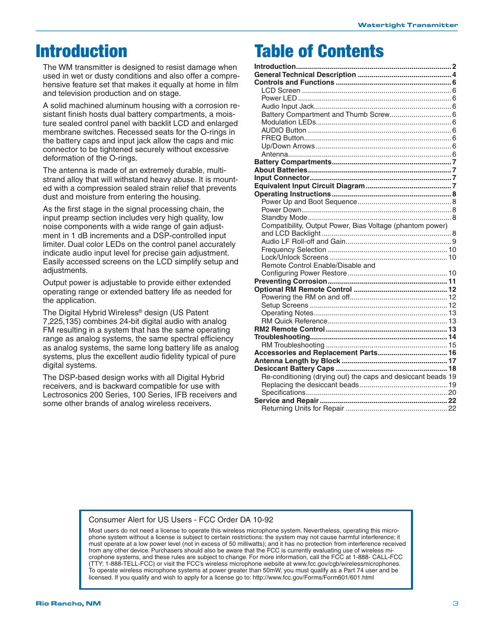 Lectrosonics WM - Manual User Manual | Page 3 / 24