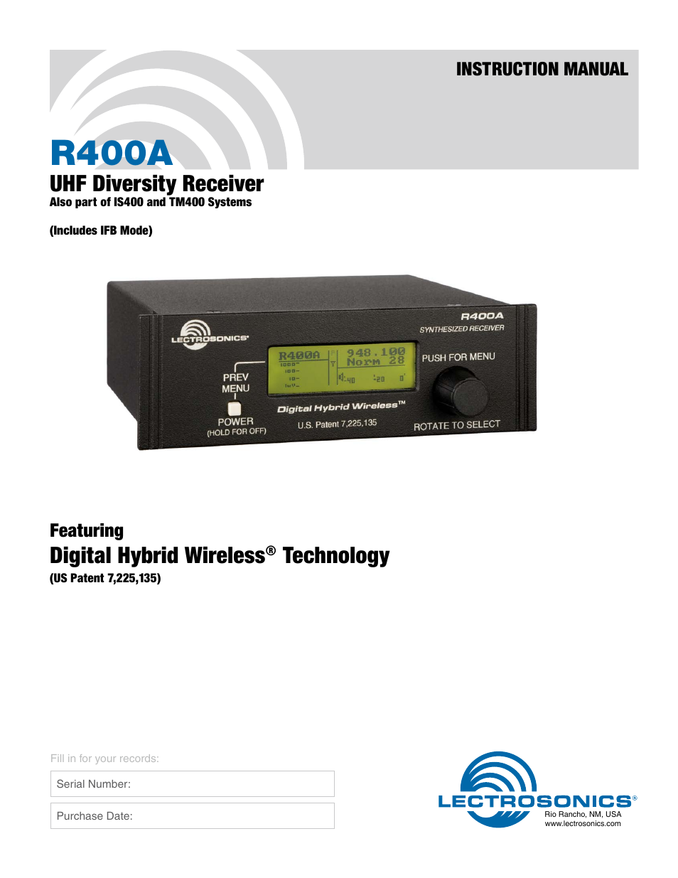 Lectrosonics R400a User Manual | 24 pages