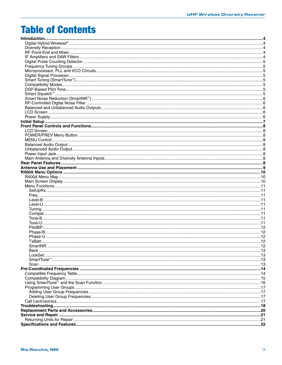 Lectrosonics R400a User Manual | Page 3 / 24