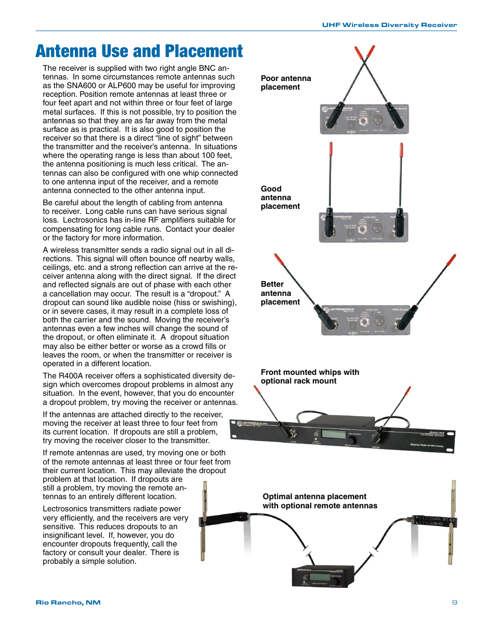 Antenna use and placement | Lectrosonics R400a User Manual | Page 9 / 24