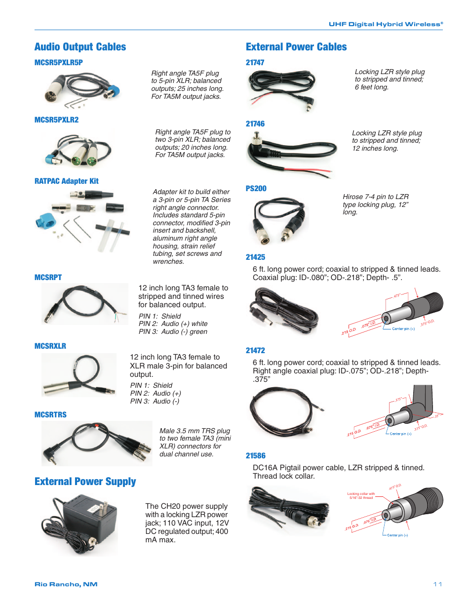 Audio output cables, External power cables, External power supply | Lectrosonics SRb_SRb5P User Manual | Page 11 / 28