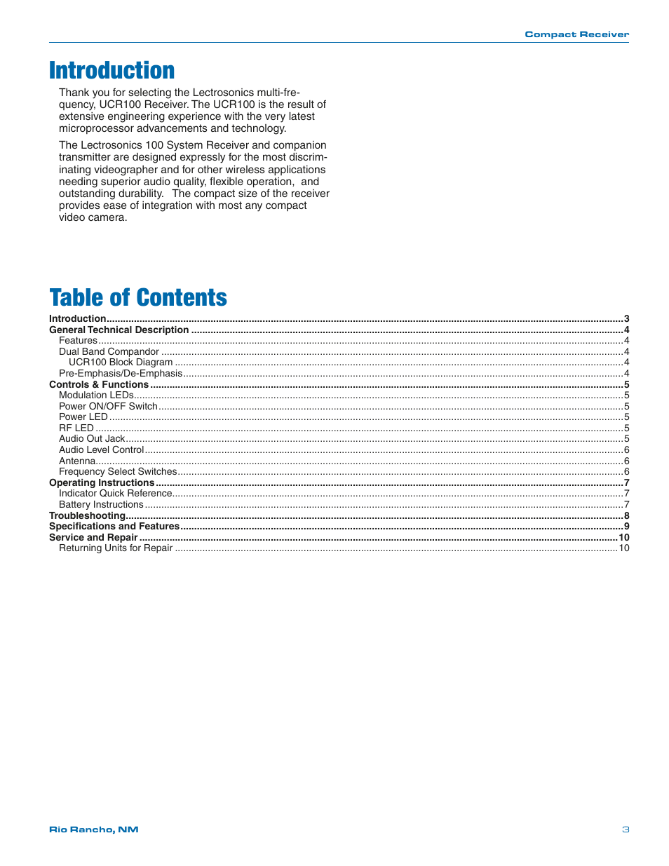 Lectrosonics UCR100 User Manual | Page 3 / 12