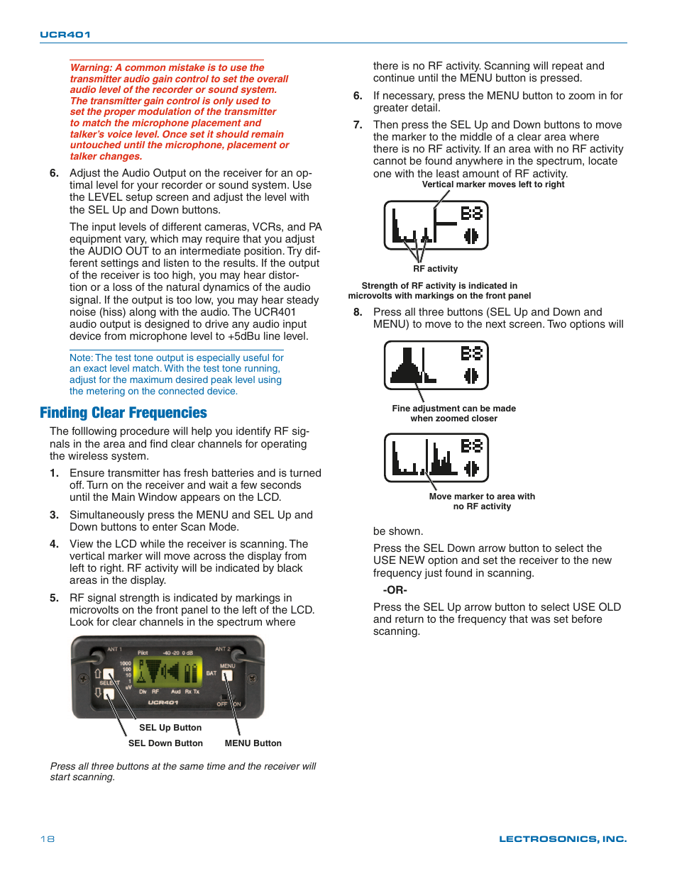 Finding clear frequencies | Lectrosonics UCR401 User Manual | Page 18 / 28