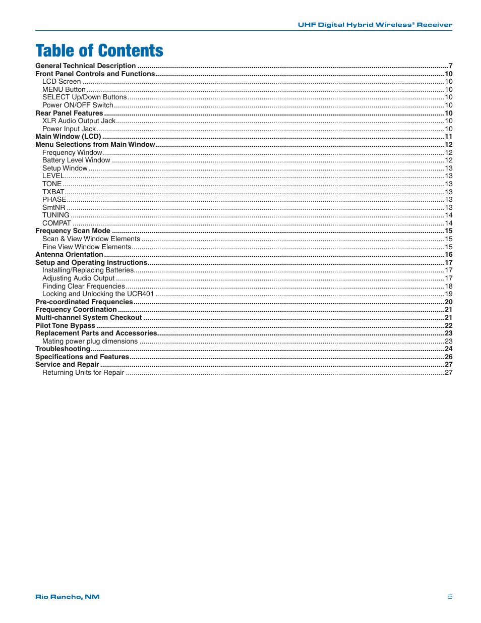 Lectrosonics UCR401 User Manual | Page 5 / 28