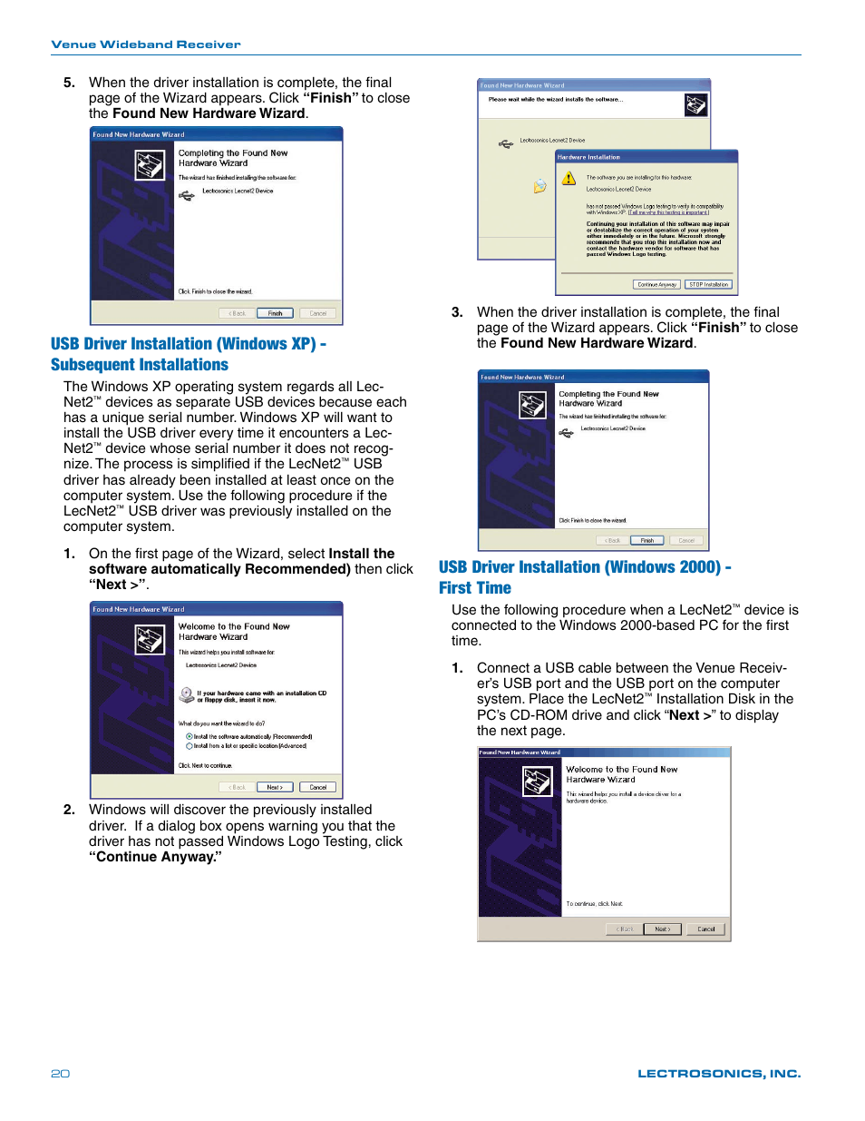 Lectrosonics Venue Series (Wideband) User Manual | Page 20 / 32