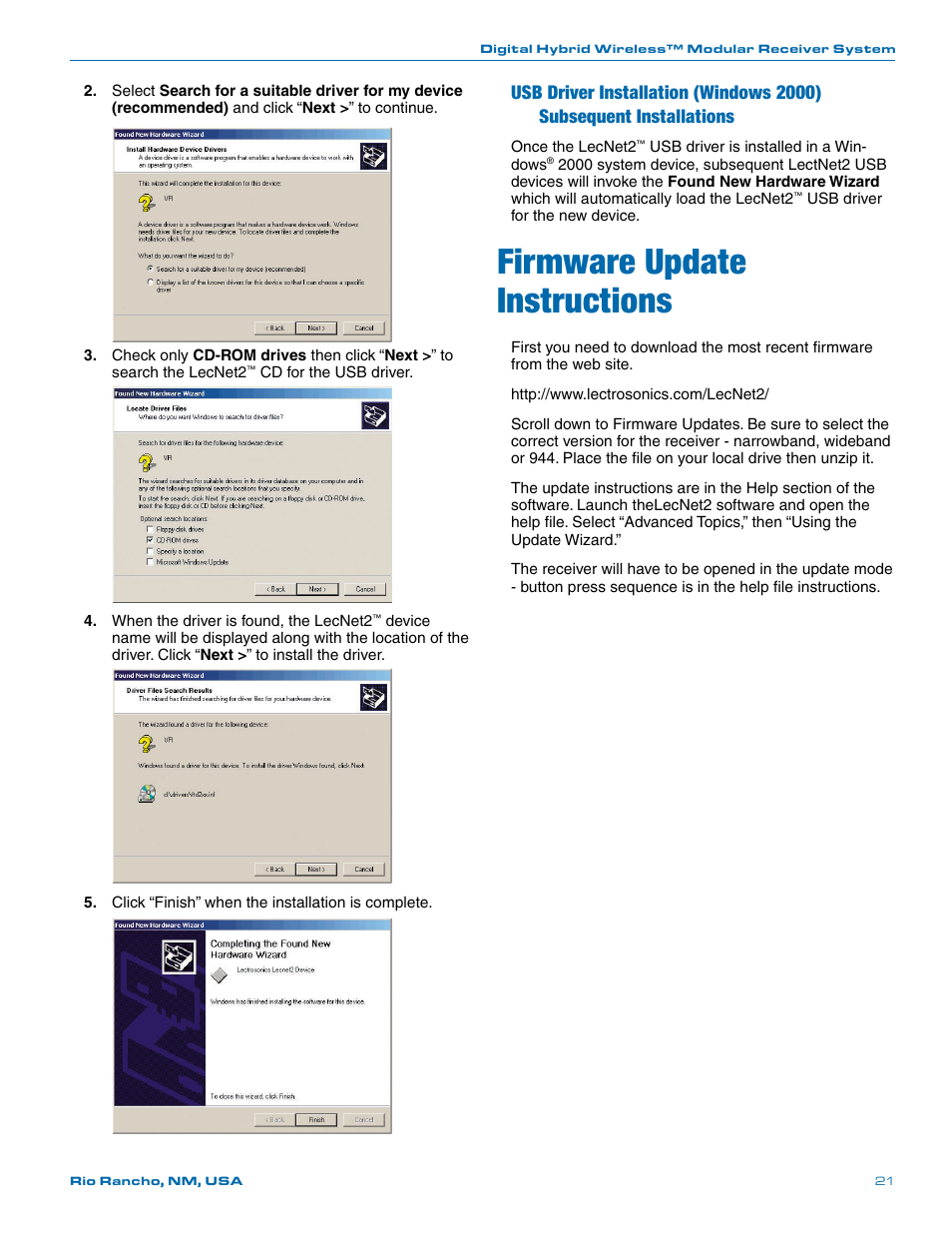 Firmware update instructions | Lectrosonics Venue Series (Wideband) User Manual | Page 21 / 32