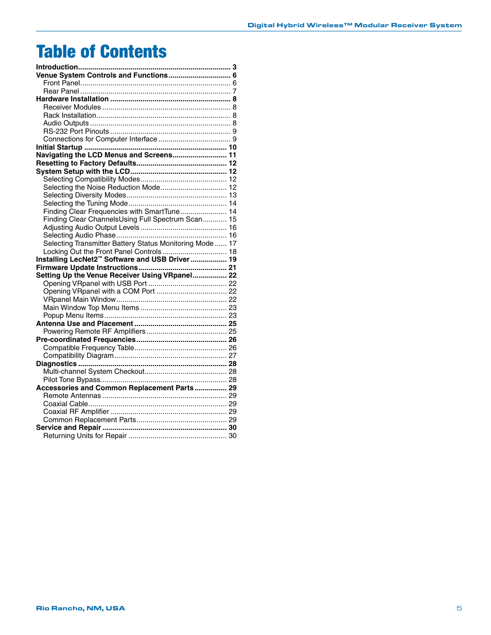 Lectrosonics Venue Series (Wideband) User Manual | Page 5 / 32