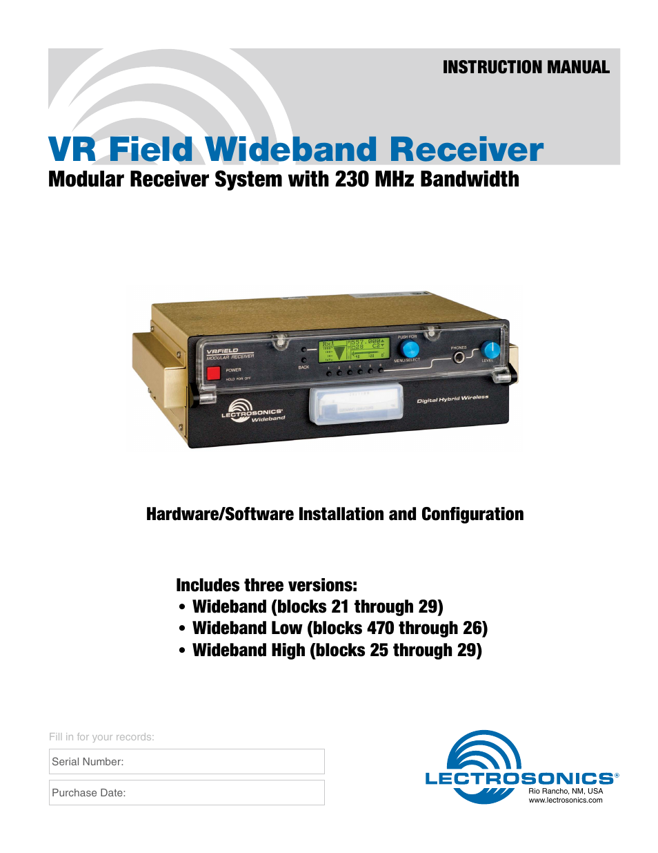 Lectrosonics VR Field (Wideband) User Manual | 32 pages