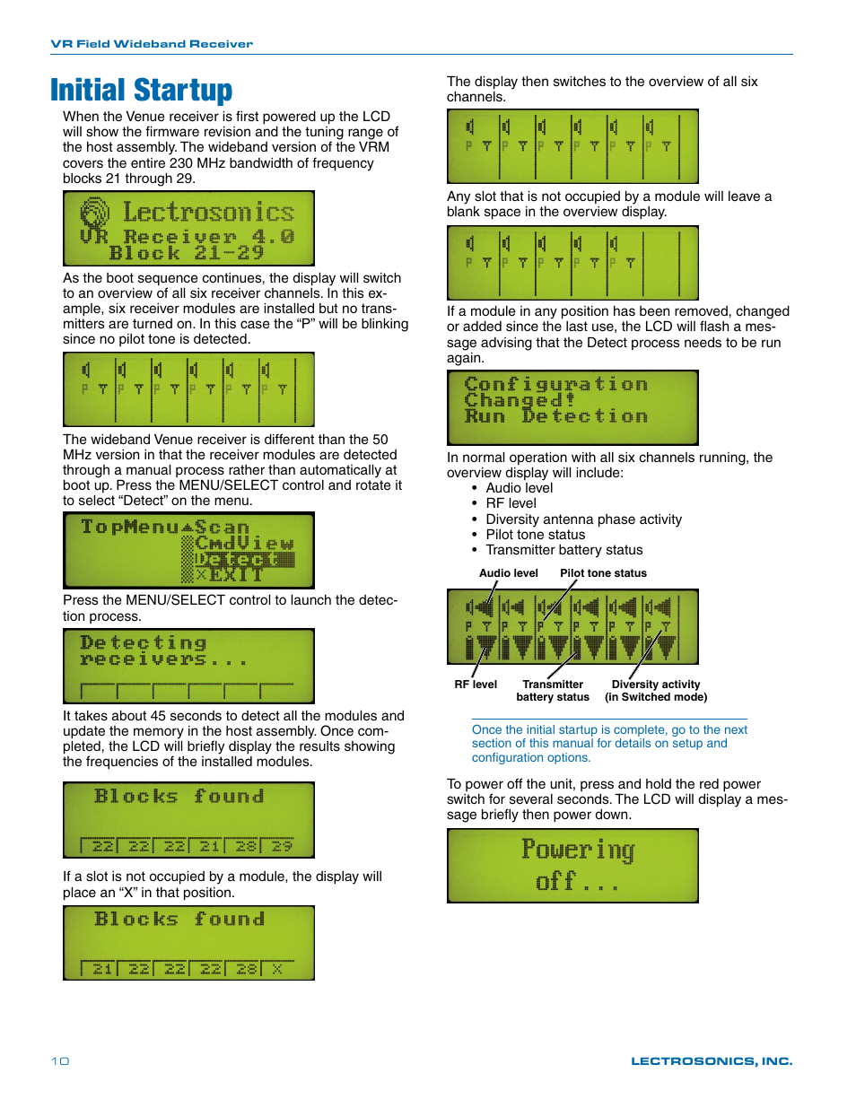 Initial startup | Lectrosonics VR Field (Wideband) User Manual | Page 10 / 32